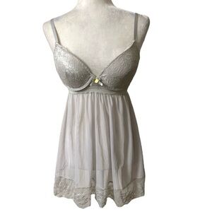 Jessica Simpson light gray mesh & lace babydoll small NWT